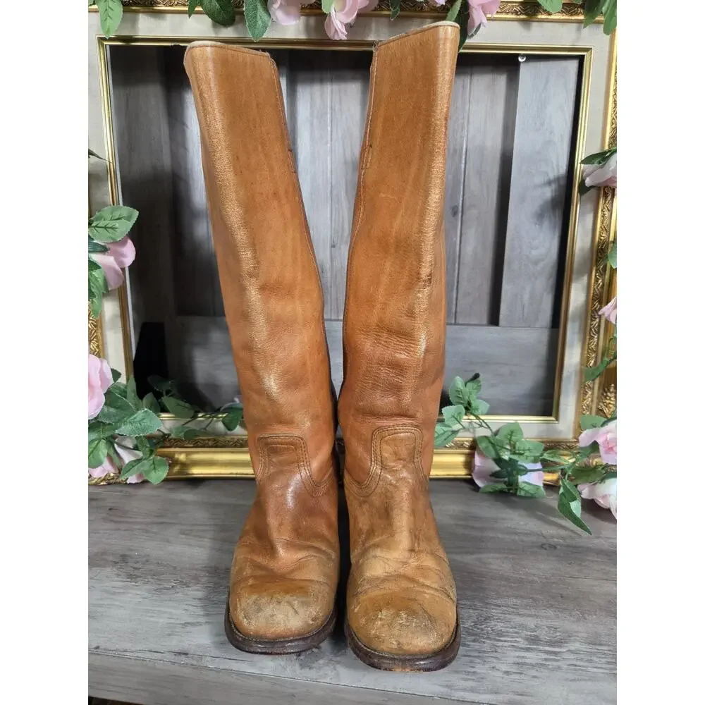 Vintage Frye Campus 8711 Tall Leather Boots USA Women's 7B Cognac Riding Western